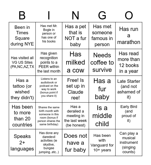 ACE Ice-Breaker Bingo Card