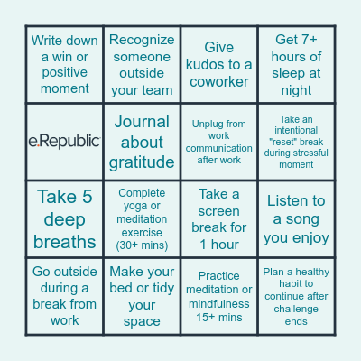 Thrive Week 3: Reset & Recharge Bingo Card