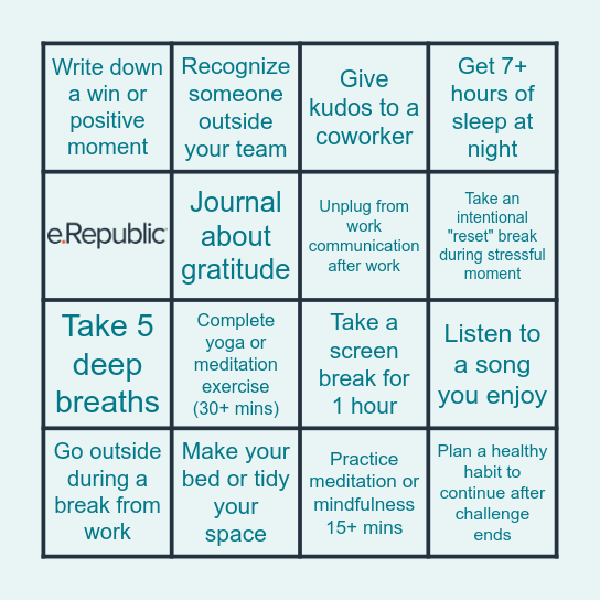 Thrive Week 3: Reset & Recharge Bingo Card