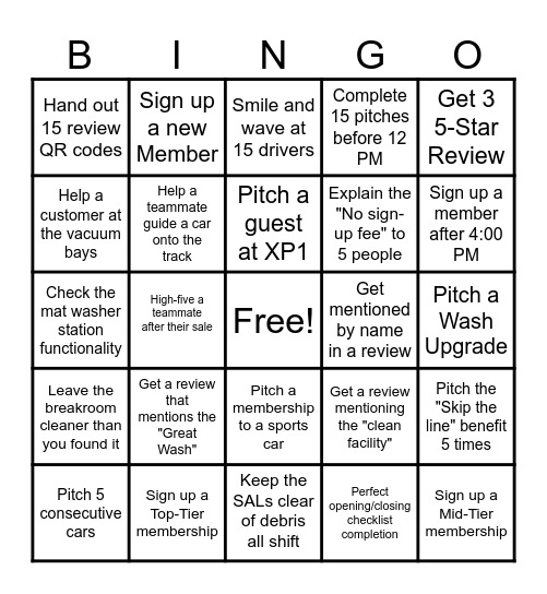 White Water Express - Gamify KPI Bingo Card
