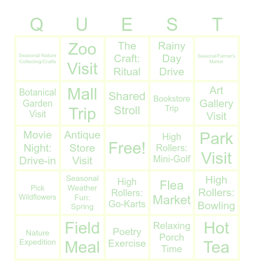 APRIL Bingo Card