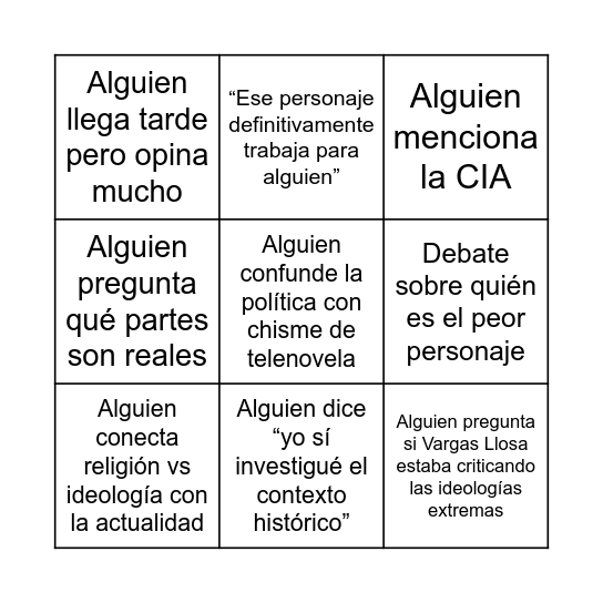 Tiempos recios Bingo Card