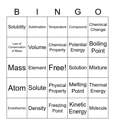 Physical Science Vocab Bingo Card