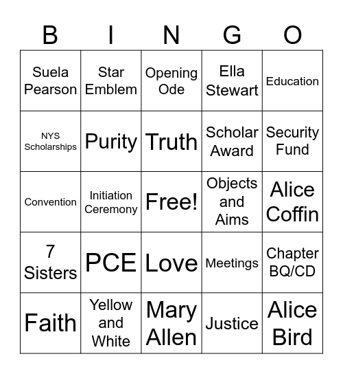 PEO BINGO Card