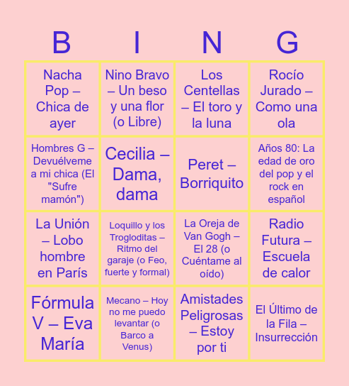 Bingo musical Bingo Card