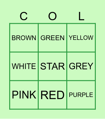 COLORS Bingo Card