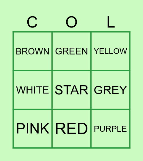COLORS Bingo Card