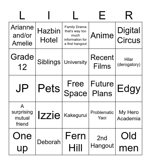 Ruby Hangout bingo Card
