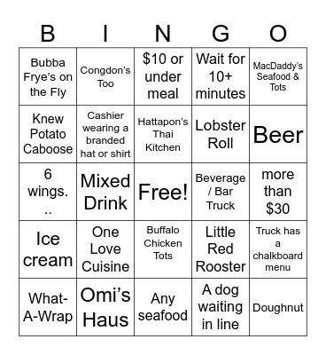 Food Truck Bingo Card