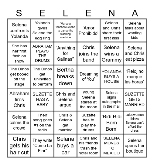 SELENA Bingo Card