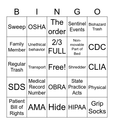 Safety and Compliance Bingo Card