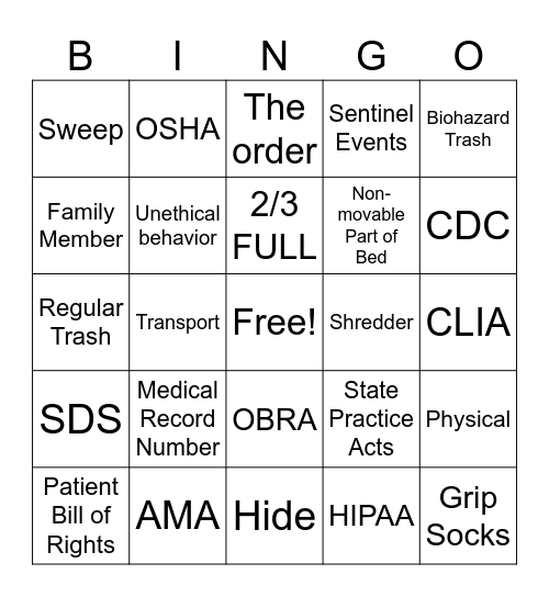 Safety and Compliance Bingo Card