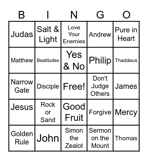 Kidz Life Bingo Card