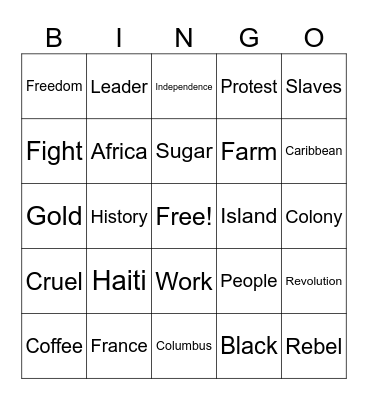 Haitian Revolution Bingo Card