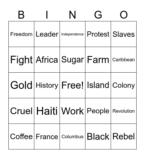 Haitian Revolution Bingo Card