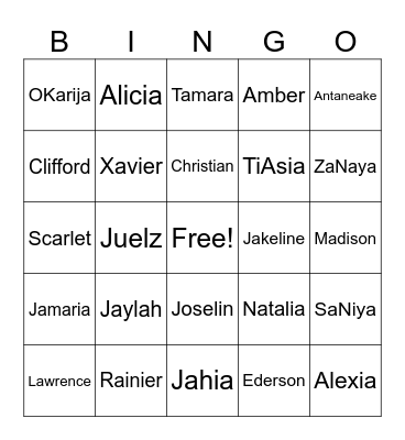 4th Period Bingo Card