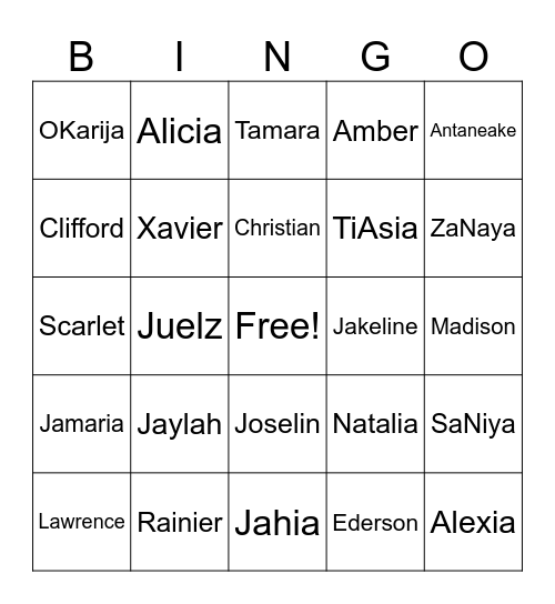 4th Period Bingo Card