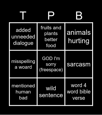 THE PETA BIBL BINGO! Bingo Card