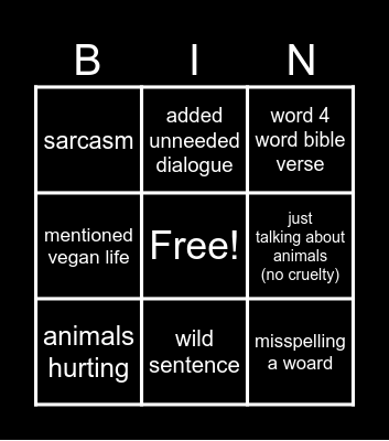 THE PETA BIBL BINGO! Bingo Card