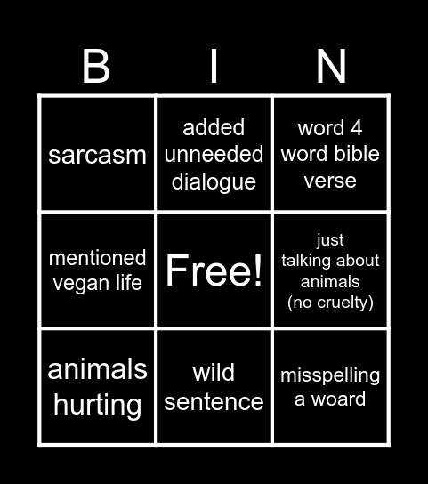 THE PETA BIBL BINGO! Bingo Card