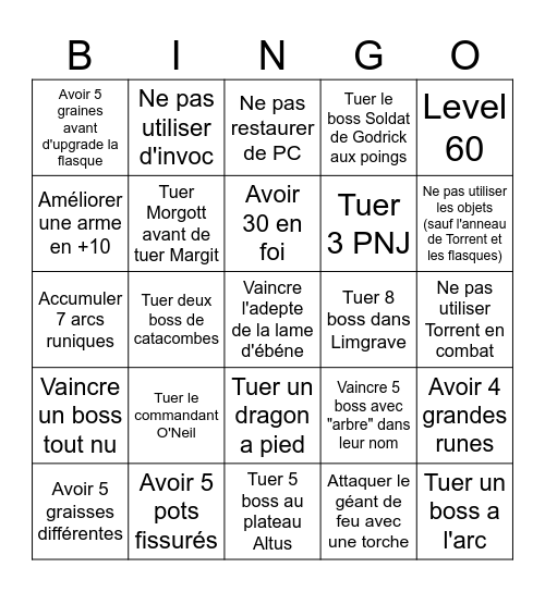 Elden Ring BINGO Card