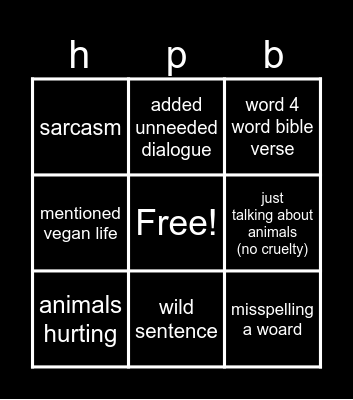 THE PETA BIBL BINGO! Bingo Card