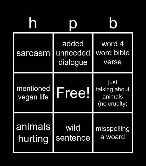 THE PETA BIBL BINGO! Bingo Card