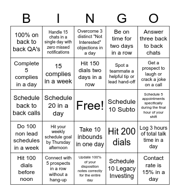 Scheduling Bingo Card