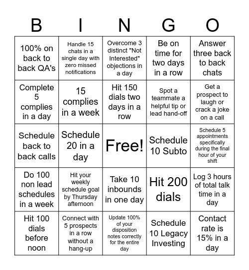 Scheduling Bingo Card