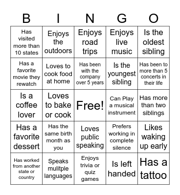 Find someone who Bingo Card