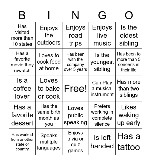 Find someone who Bingo Card