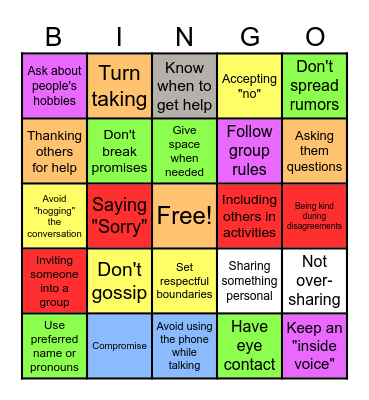 Being a friend Bingo Card