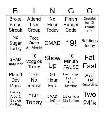 My TFM Bingo Card Bingo Card