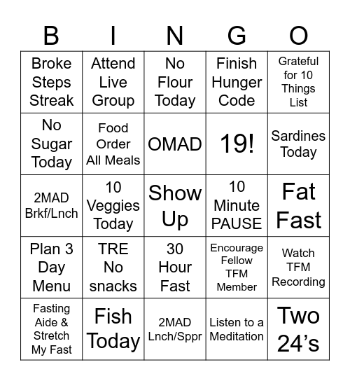 My TFM Bingo Card Bingo Card