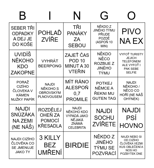 Bingo České Švýcarsko Bingo Card