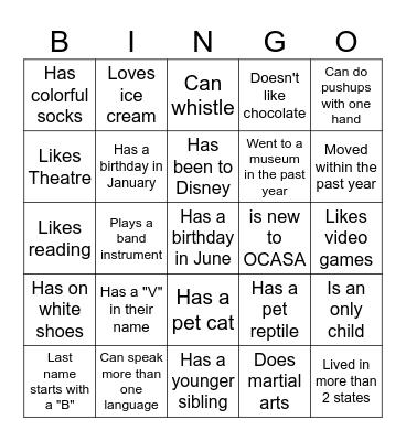 Middle School BINGO: Find someone who... Bingo Card
