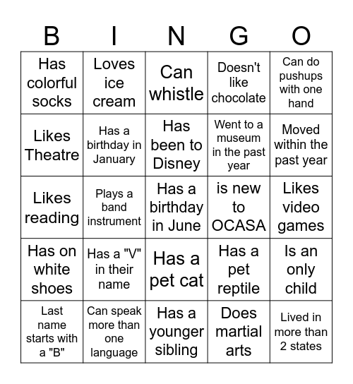Middle School BINGO: Find someone who... Bingo Card