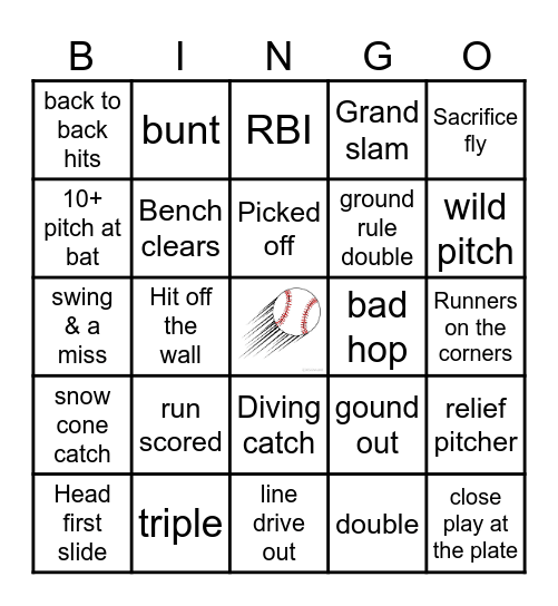 BASEBALL Bingo Card