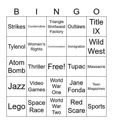 History Fair Bingo Card