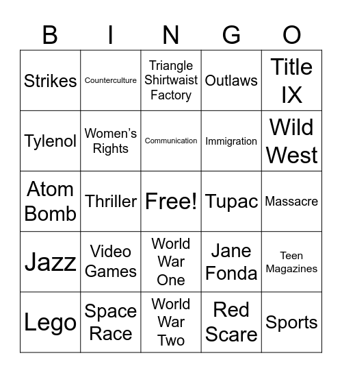 History Fair Bingo Card