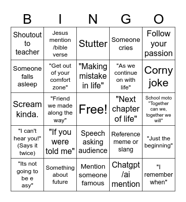 Graduation Speech Bingo Card