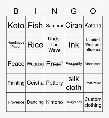 Edo Period Bingo Card