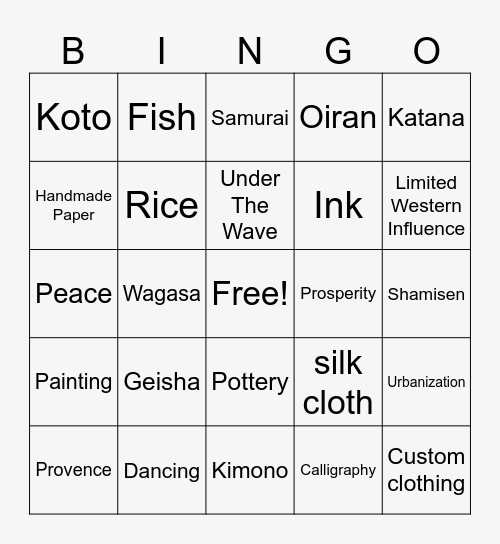 Edo Period Bingo Card