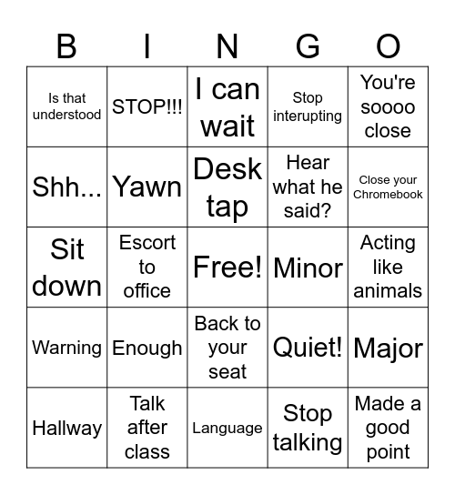 Mr. Depies Bingo Card