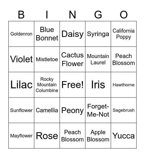 Spring Flower Bingo Card