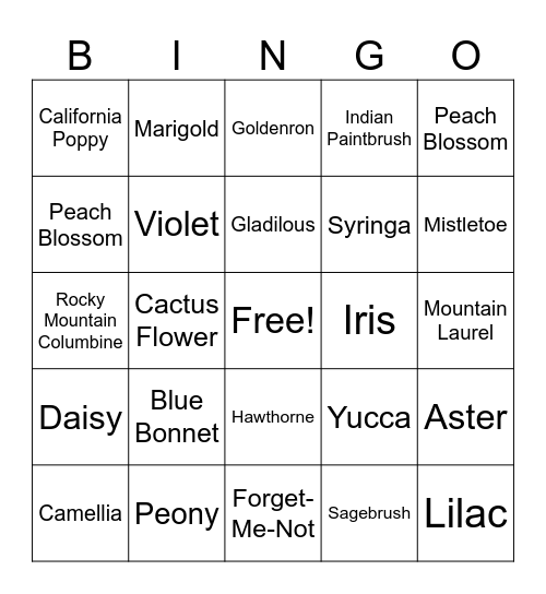 Spring Flower Bingo Card