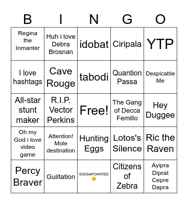 Andreas DiPetto TV Shows Bingo Card