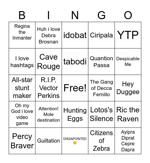 Andreas DiPetto TV Shows Bingo Card