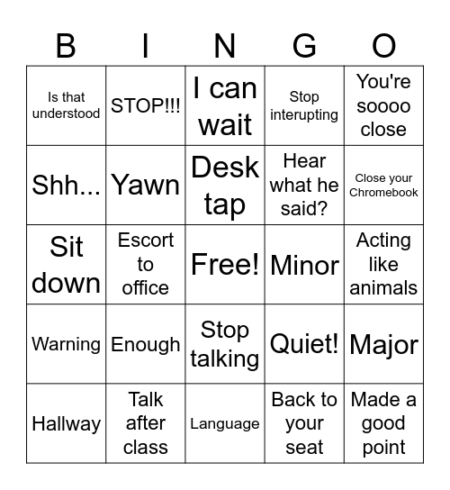 Mr. Depies Bingo Card