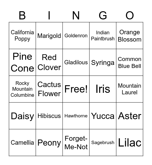 Spring Flower Bingo Card